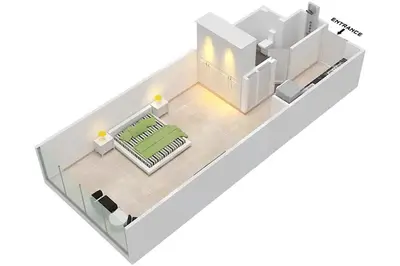 a floor plan of a room with a bed at LUX Iconic Views at The Palm Tower Studio 3 in Dubai