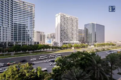 a highway in a city with cars and buildings at Luxury Escapes Modern 1 Bed Apt City View Sol Bay Business Bay in Dubai