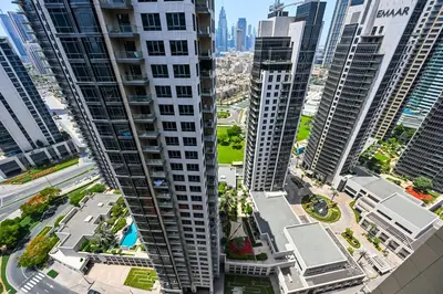 an aerial view of a city with tall buildings at Luxury Studio Near Burj Khalifa in Dubai