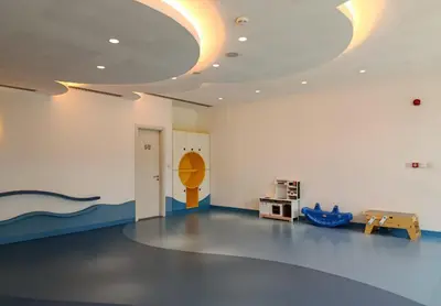 an empty room with a painting of the moon on the ceiling at Art-Inspired 1 Bedroom in Wilton Terraces in Dubai