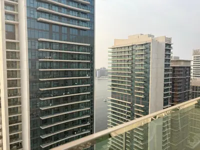 a view of a city skyline with tall buildings at Best Emaar Beachfront view one bedroom in Dubai