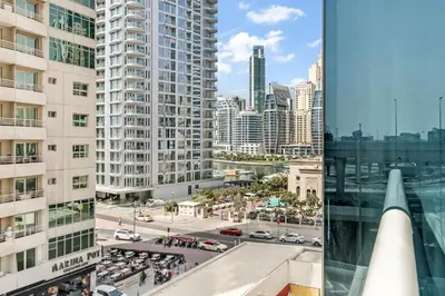 a view of a city from a building at Luxury 3BR Gem in the Heart of Dubai Marina in Dubai
