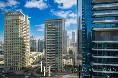 a view of a city with tall buildings at LUX The Silverene Marina View Studio 2 in Dubai