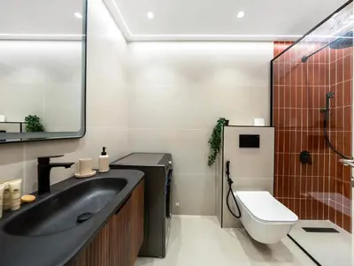 a bathroom with a black sink and a toilet at Luxury 2BR Apartment in Dubai Marina with Full Marina View in Dubai