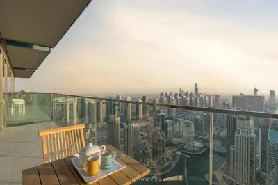 a view of a city from the top of a building at Vacay Lettings - Marina Gate 2 in Sabkhah