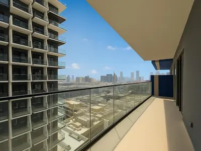 an apartment balcony with a view of the city at Big 1BR Apartment in JVC Binghatti Corners in Dubai