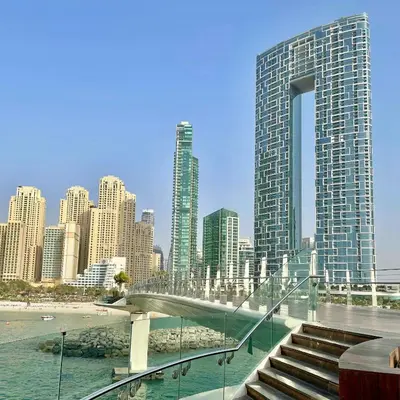 a view of a city with tall buildings at Tratoli JBR Shared Hostel with Sea View in Dubai