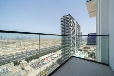 a view from the balcony of a building at Skyline Views from Binghatti House in Dubai