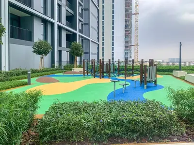 a playground in a building with a play equipment at Modern 1 BR in Creek Edge Ideal Family Living in Dubai