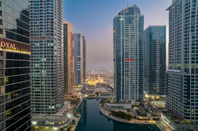a view of a city with tall buildings at MBL Lake VIEW 1 BR in Dubai