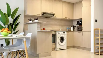 a kitchen with a washing machine and a dishwasher at DAYF-SKG High Floor Studio in Sky Gardens Heart of DIFC in Dubai