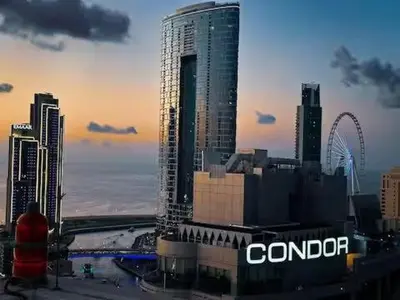 a view of a city skyline with a tall building at Luxury 1 BHK in Dubai Marina By dPie Man 1011 in Dubai
