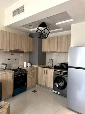 a kitchen with a refrigerator and a dishwasher at Best Canal View Studio in AG Tower Business Bay in Sabkhah