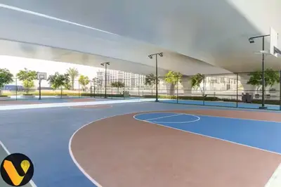 a rendering of a basketball court in a building at Vogue Creek Beach Rosewater Waterfront Living close to Downtown, Burj Khalifa and Dubai mall, Two Bedroom Apartment with Balcony and Vibrant Community View, Private Manmade Beach, Access to all Amenities in Sabkhah