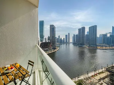 a view of a river from a balcony of a building at Livin' Holidays - Studio - Close to downtown in Dubai