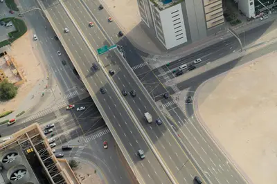 an overhead view of an intersection of a highway at Serenity Suite Stylish 2BR Pool & Fitness Perks in Dubai
