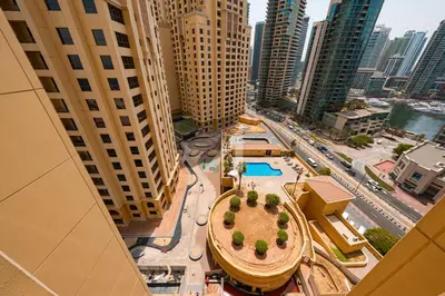 an overhead view of a city with tall buildings at Rimal 4 in Dubai