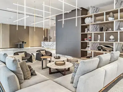 a living room with a couch and chairs and a table at BLVD - Urban Oasis Missoni 10 - Min to Dubai Mall in Dubai