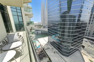 a view from the balcony of a building at BLVD - Missoni Living - Close to Burj Khalifa in Dubai