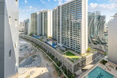 an aerial view of a city with tall buildings at Downtown Dubai Studio Apartment - High floor in Dubai