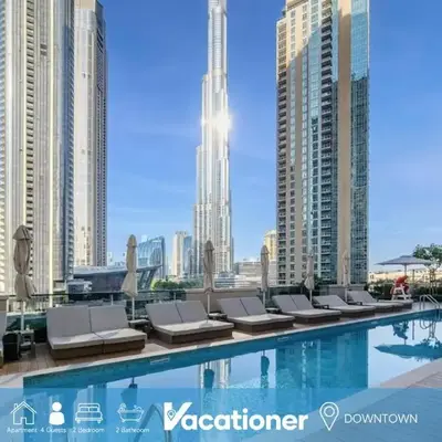 Vacationer l Vibrant 2 Bedroom l Pool with Burj Khalifa View