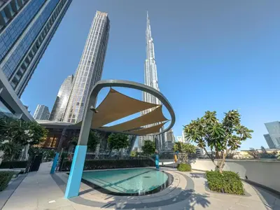 a view of the burj khalifa from the city at Bitcoin Moonrise 2BR - Grande Burj Views in Dubai