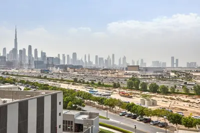 an aerial view of a city with a skyline at STAY BY LATINEM Luxury 2BR Holiday Home OPA 305 Near Downtown in Dubai