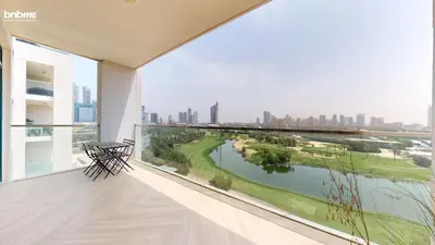 a balcony with a view of a river at bnbmehomes - Vida Residence A1 in Dubai