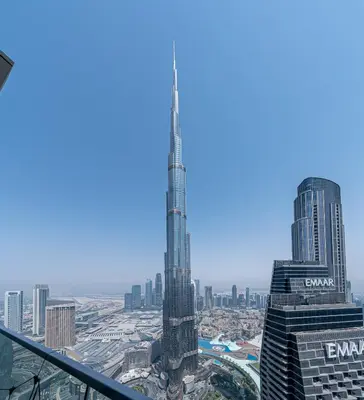 a view of the burj khalifa from the top of the observation deck at Private Room in Luxurious 3BR Apartment with BURJ KHALIFA view in Downtown near Dubai Mall in Dubai