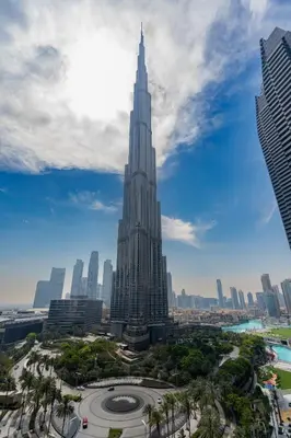 a view of the burj khalifa tallest building in the world at Private Room in Luxurious 3BR Apartment with BURJ KHALIFA view in Downtown near Dubai Mall in Dubai