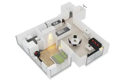 a rendering of a floor plan at LUX 52 42 Deluxe Marina View Suite 3 in Dubai