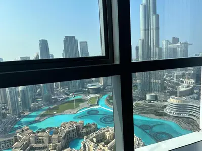 a view from a window of a city at A&S Downtown Dubai in Dubai