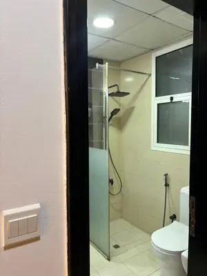 a bathroom with a shower and a toilet at Al Zarooni building, Dubai marina in Dubai