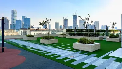 a view of a city from the roof of a building at TRPS - Binghatti Onyx JVC - Luxury 2BR with Private Pool in Dubai