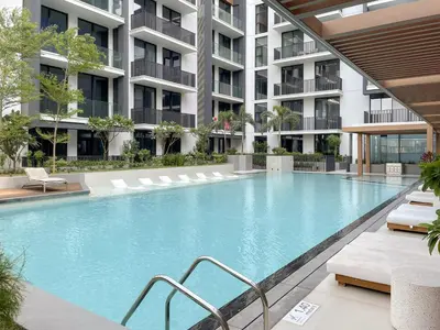 an image of a swimming pool in a building at Stylish 1BR in Hamilton House in Dubai