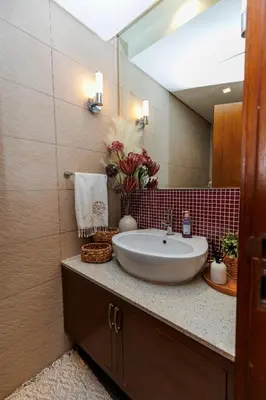 a bathroom with a sink and a mirror at Panoramic Palm Jumeirah view 1 BedRoom Apartment- Holistay Luxury Collection in Dubai
