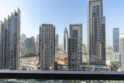 a view of a city skyline with tall buildings at Citihome Luxury Finishing 1BR City View in Dubai