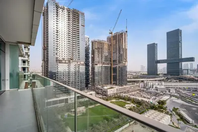 a view from the balcony of a building under construction at Elegant 1BHK Metro Access & Trade Centre in Dubai
