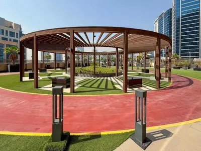 a pavilion in a park in a city at Frank Porter - Dt1 Tower, Downtown Dubai in Dubai