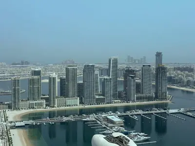 an aerial view of a city with tall buildings at Frank Porter - Elite Residence, Dubai Marina in Dubai