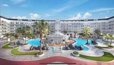 a rendering of the exterior of a hotel at 1BR Lagoon View Luxury Spa Retreat near Miracle Garden in Dubai