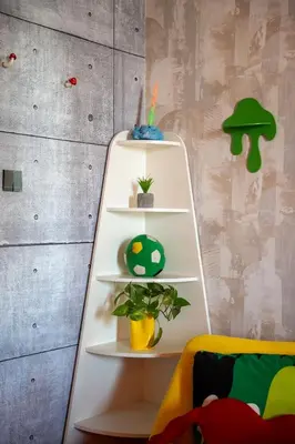 a white shelf with some plants on it in a room at Designer Suite with Skyline views in Dubai