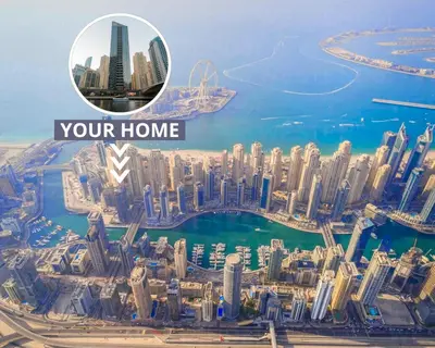 a picture of a city with the words your home at Sparkle Tower by Swarovski, Full Marina View, 2min JBR & Metro, Sleeps 4 in Dubai
