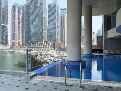 a view of a city skyline from a building at The Smart Concierge - Marinascape Avant in Dubai
