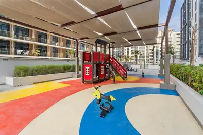a playground in a building with a playground at Stylish City Studio with Burj Khalifa View in Dubai
