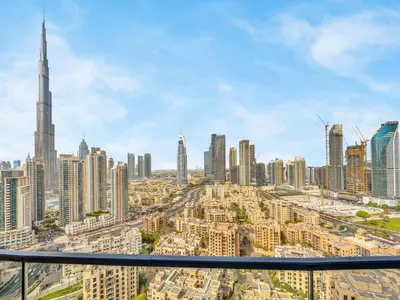 a view of a city with tall buildings at Downtown Charm Burj View 1BR in Dubai