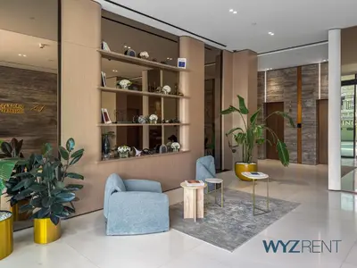 a rendering of a living room with plants at Boho Grecian Studio in JVC Pool & Gym Access in Dubai