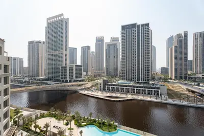 a view of a city with a river and buildings at GuestReady - 2Bed l Lagoon Escape l Creek Beach in Dubai