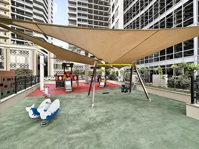 a playground in a building with a canopy at Stunning 2 Bdr Luxury Burj Khalifa view in Dubai