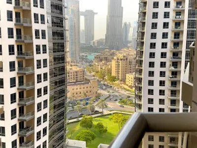 a view of a city from a skyscraper at Elite Residency- A Cosy Studio in Downtown in Dubai